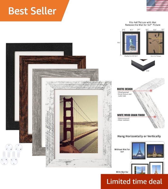 Set of 4 Rustic 5×7 Picture Frames – Distressed Wood Look for Charming Decor
