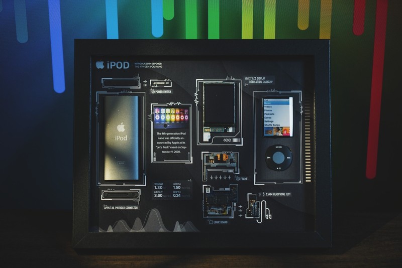 Framed iPod Nano 4th Gen Teardown Art, Retro Tech Decor, Gift for Him
