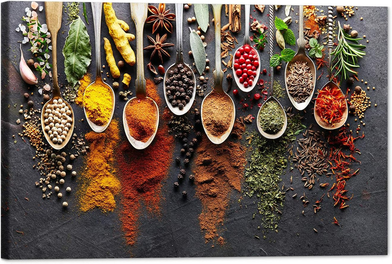 Canvas Wall Decor Art, Colorful Spices and Spoons Wall Art, Modern Kitchen Pictu