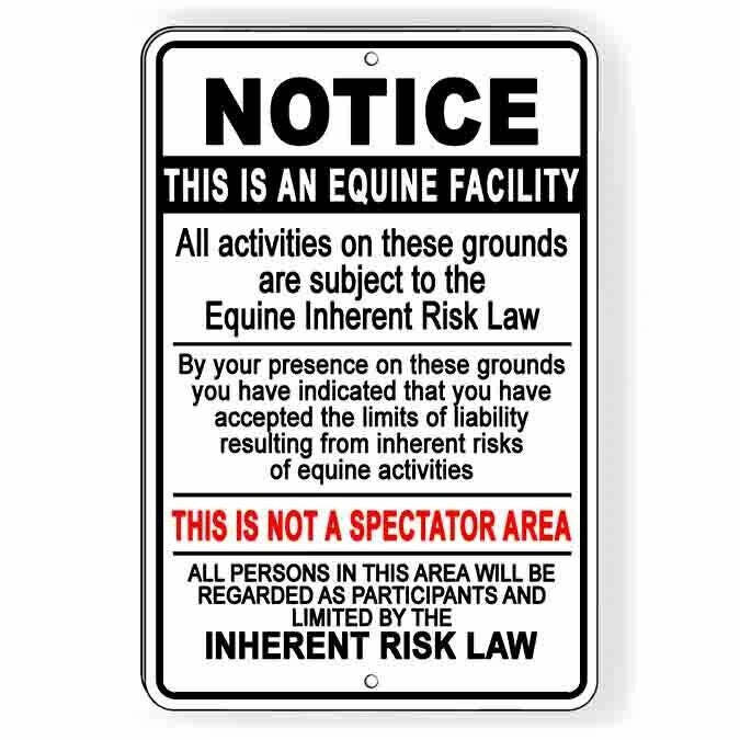 Equine Facility Inherent Risk Law Sign Decal Magnetic Sign Horses Stable FM008
