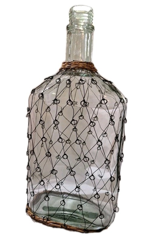 Large Wire & Rattan Wrapped Clear Decorative Glass Bottle 18"x9" XC HEAVY gallery