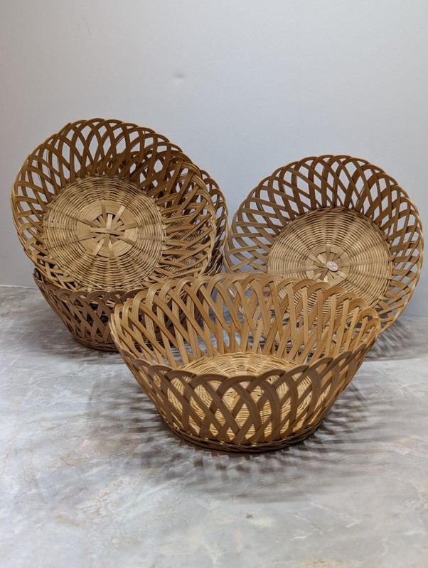 5 Vintage Wicker Woven Baskets Storage/ Bread Serving Boho Art Design