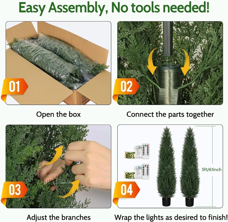 5FT Topiary Trees Artificial Outdoors 2 Pack, Two 5 Foot UV Resistant Faux Cedar gallery