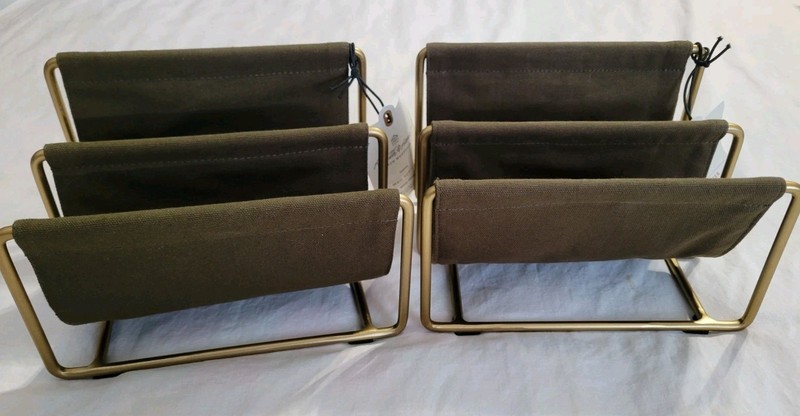 Hearth And Hand With Magnolia Canvas Mail Sorter Lot Of 2 Olive Drab Brass Frame