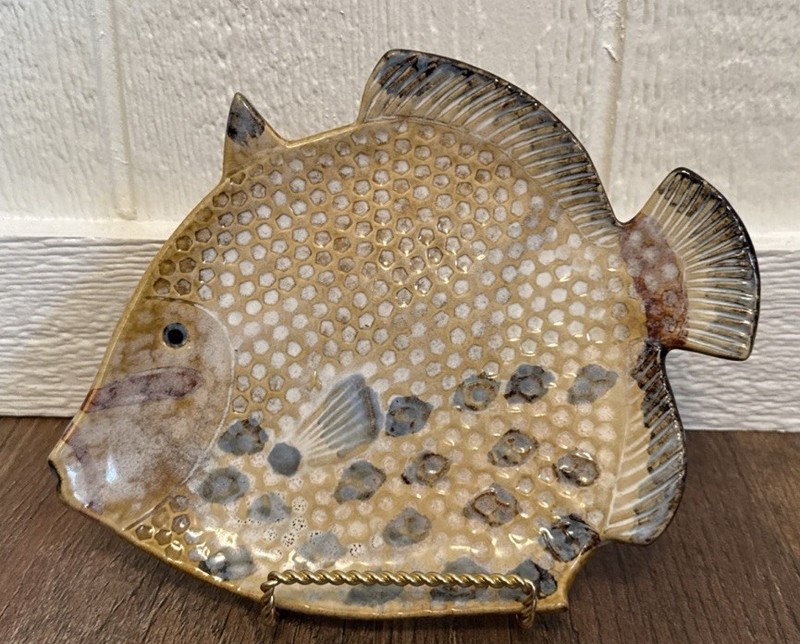 Ceramic Fish Dish Coastal Beach Decor Hand Painted Pottery Trinket Tray 10”