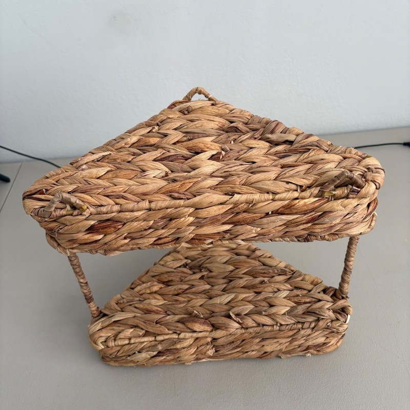 Woven Seagrass 2-Tier Corner Shelf Organizer Natural Fiber Boho Storage Basket gallery