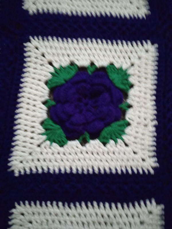 Vintage Afghan Purple Green And White Flowers 43 Wide By 52 Long gallery
