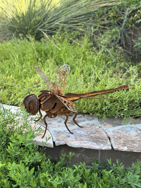 Hand-crafted Metal Dragonfly Sculpture-Rustic Patina- One Of A Kind Art Piece