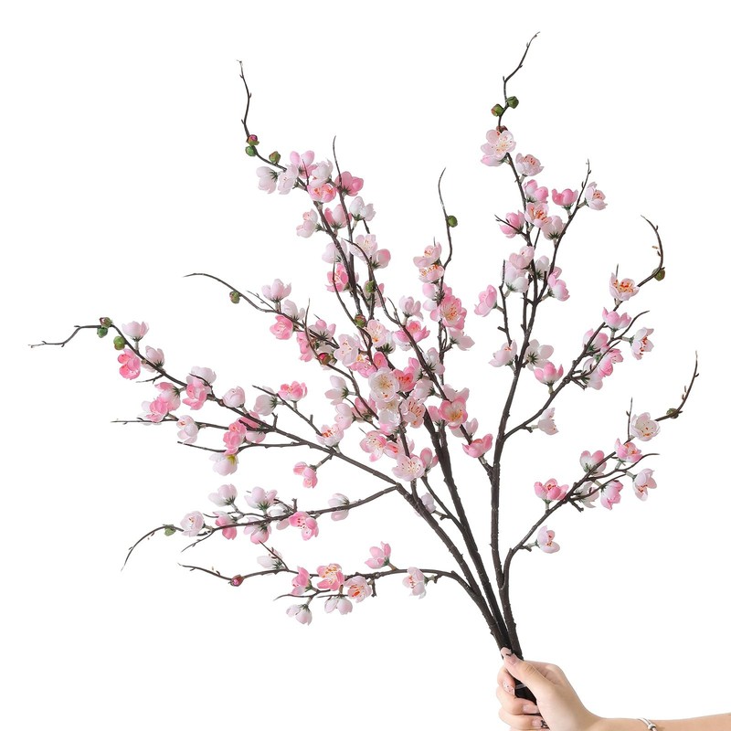 Apeair Artificial Pink Cherry Blossom Branches 3Pcs 37.8" Faux Silk Cherry Bl...