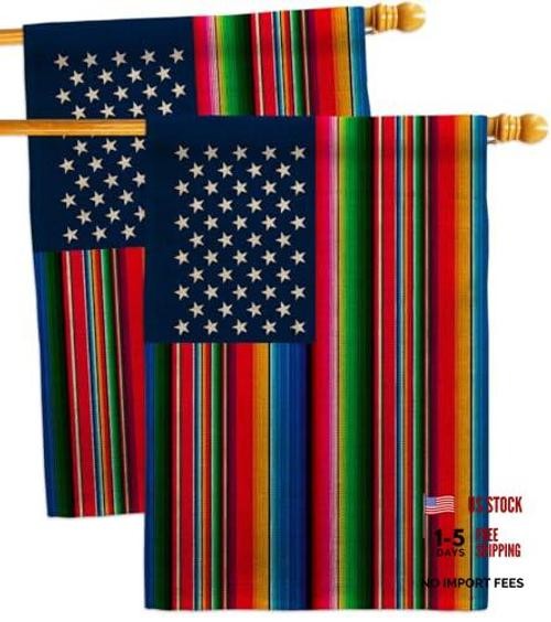 Mexican Serape Blanket American Burlap Flag House 2 Pcs Pack Burlap Wall