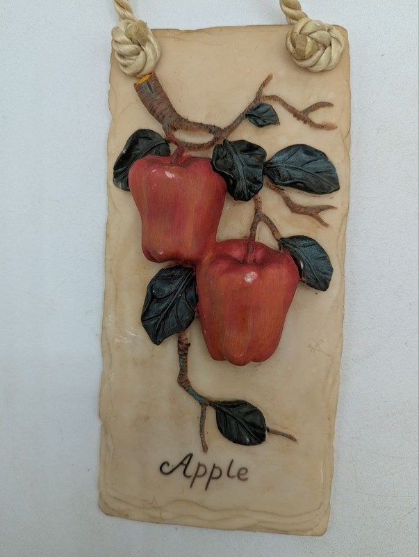 Set of 2 Apple Kitchen Wall Hanging Plaques Rustic Fruit with Rope Handles -EB12 gallery