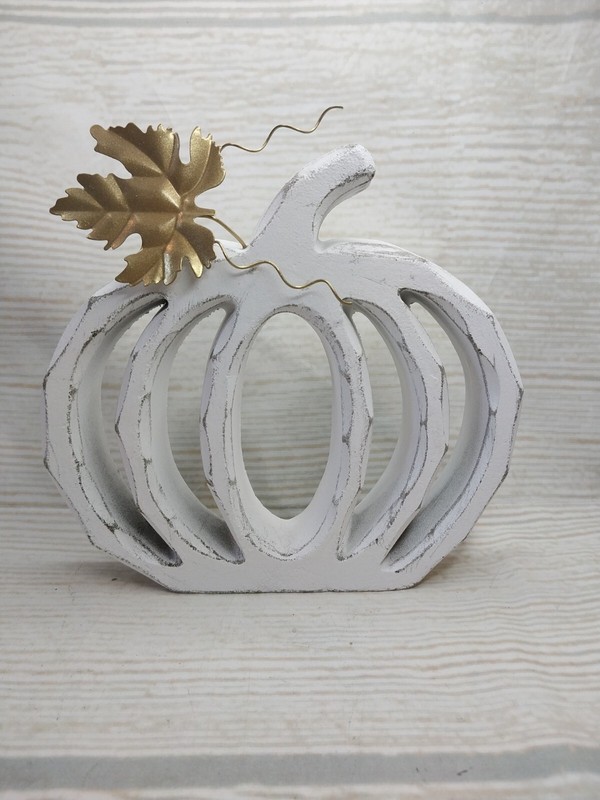 New! White Carved Look Pumpkin Wood Cutout Sign Decor Fall Autumn Farmhouse