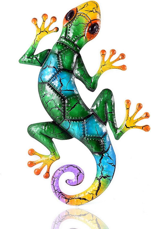 Metal Gecko Wall Decor,Outdoor Hanging Lizard Wall Art,Colorful Metal Lizards Wa