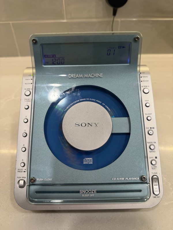 Sony Dream Machine ICF-CD855V Clock Radio CD Player Blue/Silver TESTED WORKS Y2K gallery