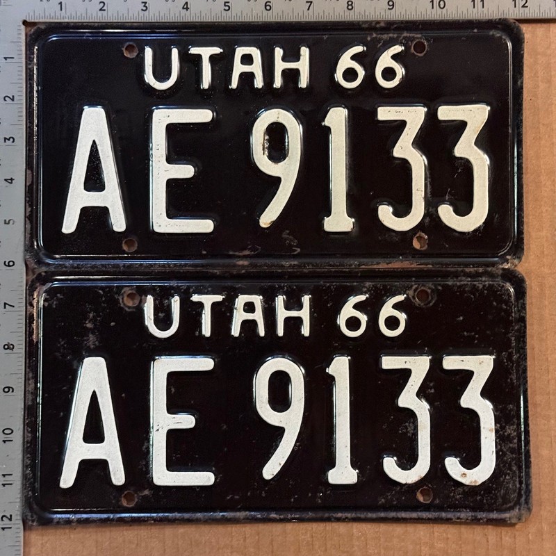 1966 Utah license plate pair AE 9133 Ford Chevy Dodge 23506