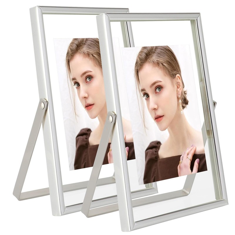 Silver Floating Frame (4″x6″, Vertical), 2 Set, For Picture 3.5×5, 2×3,1×2, M…