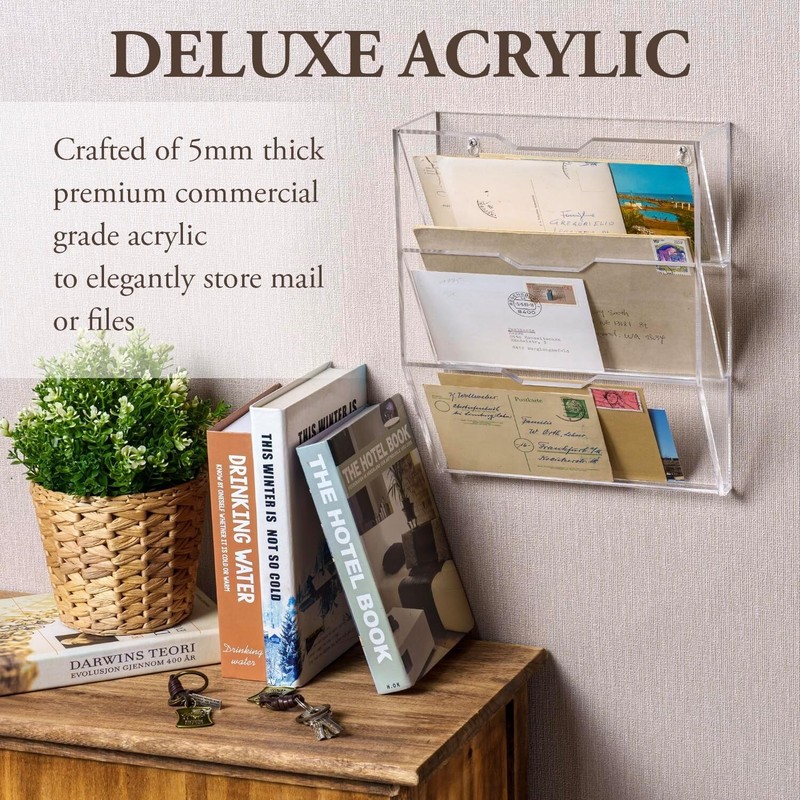 3-Tier Premium Clear Acrylic Wall Mounted Mail Holder Sorter Document Rack gallery