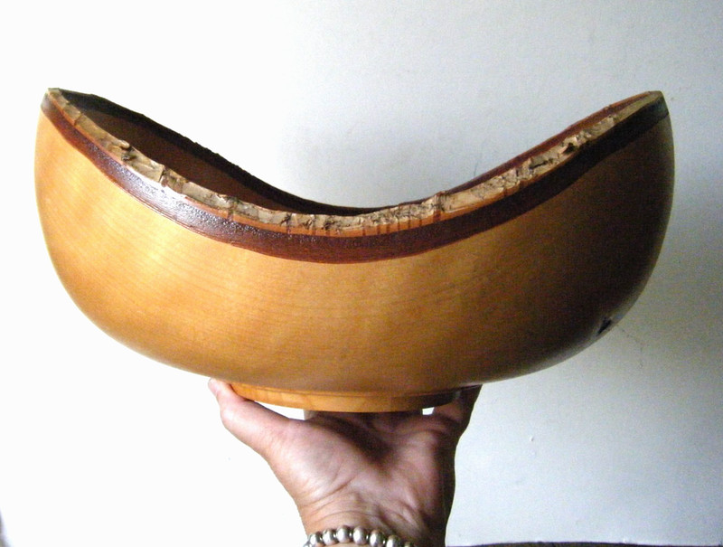 13″ Handmade Freeform Live Edge Birch Wood Large Bowl Alaska Artist Buz Blum