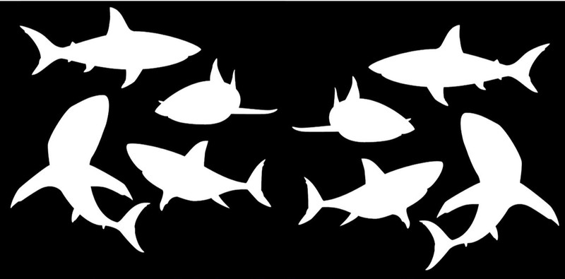 Swarming Sharks Silhouette 2 Pk 5″ Vinyl Decals Vehicle Windows Any Flat Surface