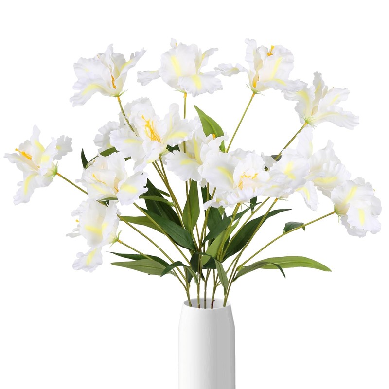 White Iris Flowers 5Pcs 15Heads 35.4″ Long Stem Artificial Faux Summer Floral