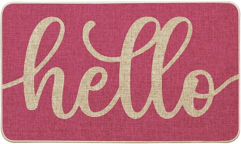 Pink Hello Spring Doormat, Summer Home Decor Low-Profile Switch Rug Door Mat