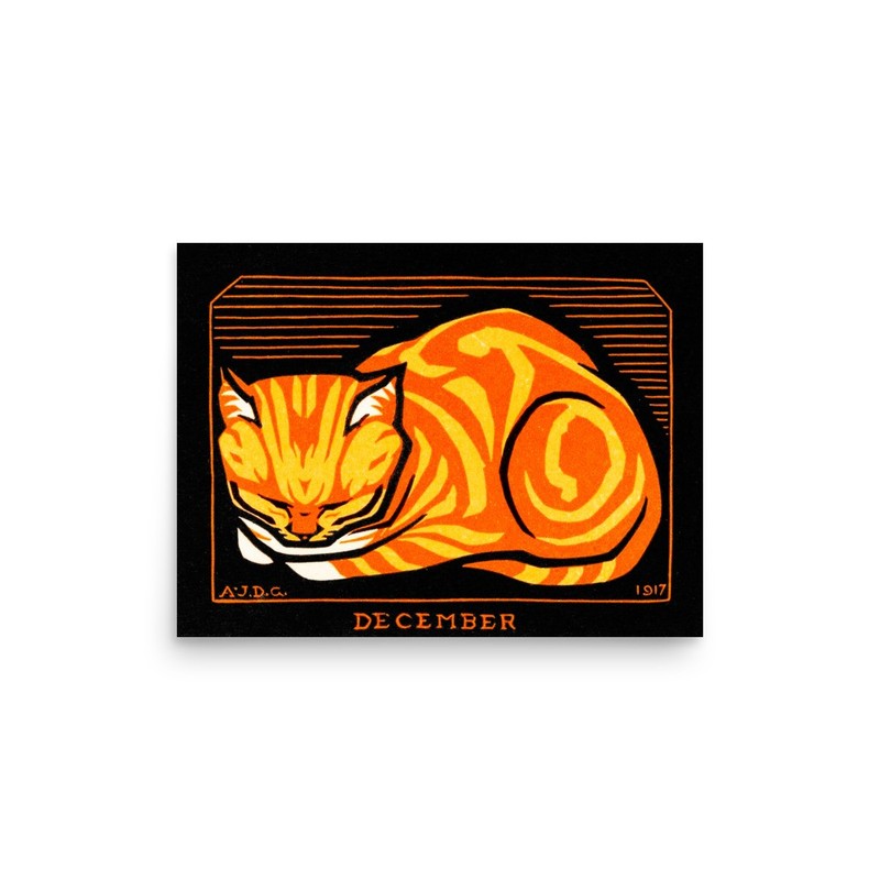 Vintage Julie de Graag Orange Cat Wall Art Print Sleeping Tabby Decor