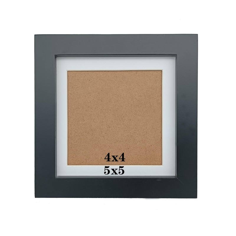5x5 Picture Frames with 4x4 Opening Mat. Black Square Solid Wood Frame,Plasti...