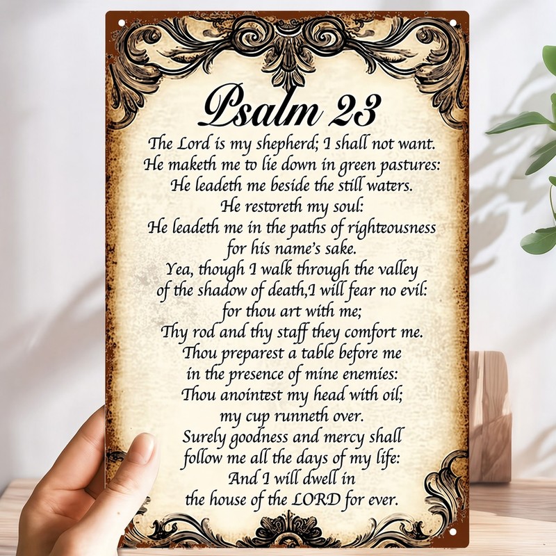 Psalm 23 The Shepherd’s Psalm Wall Art Spiritual Decor 8″x12″ Metal Sign