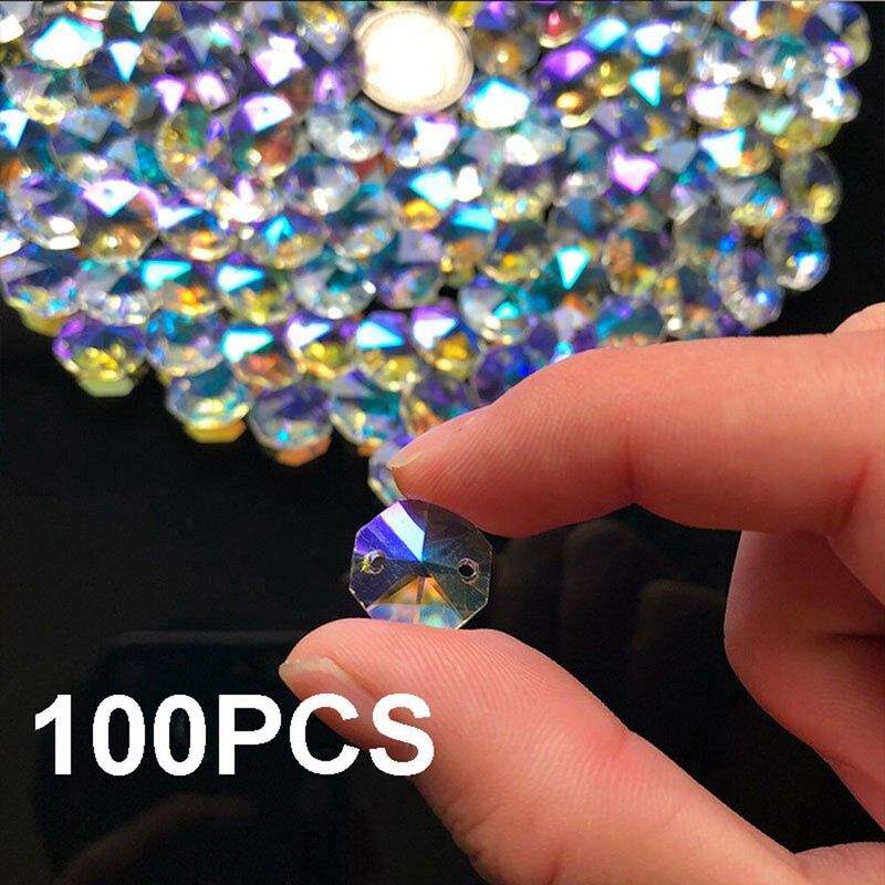 14MM 100X AB Octagonal Rainbow Beads Crystal-Chandelier-Suncatcher-Pendant Craft gallery
