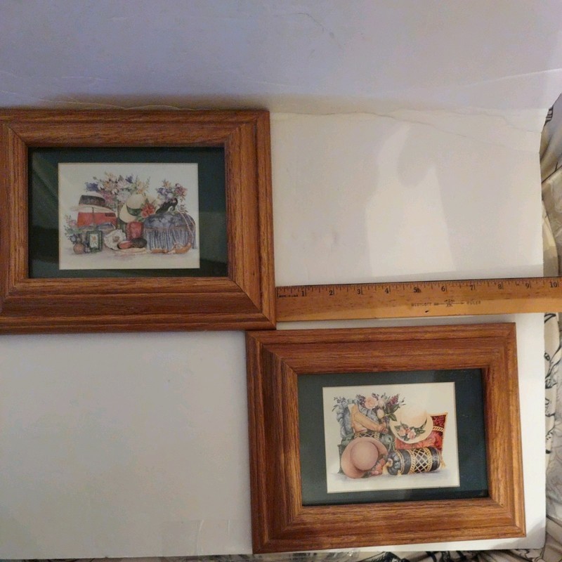 Signed 2- 5 x 7 Thick Vintage Solid Oak Frames Glass Wood Farmhouse Country Wall