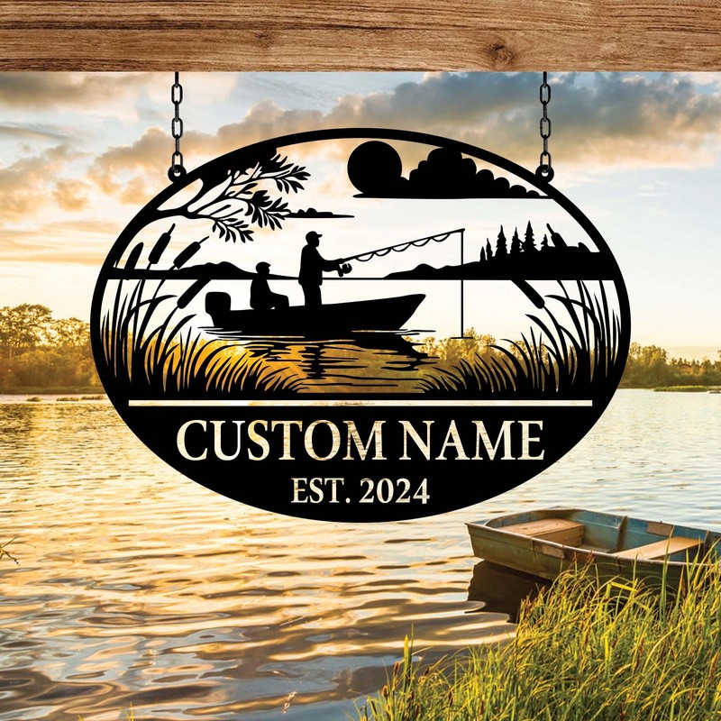 Custom Metal Fishing Sign, Personalized Metal Lake House Name Sign, Fishing Love
