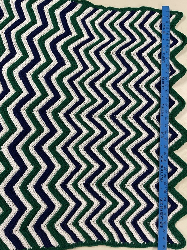 Handmade Crochet Afghan Throw Zig Zag Pattern 36"X36" Green Blue White gallery