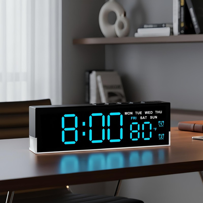7-Inch LED Digital Alarm Clock with Bottom Glow Lightï½œDisplays Time, Date, …