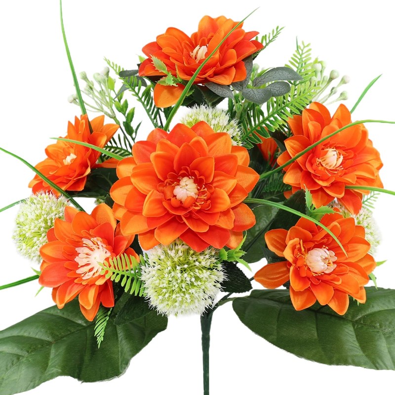 18 PCS Forked Orange Silk Artificial Cemetery Flowers Grave Headstone