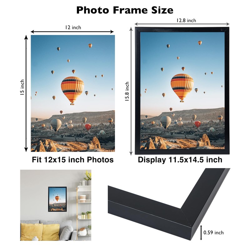 12X15 Black Picture Frame Set of 3, Horizontal and Vertical Formats for Wall Han gallery