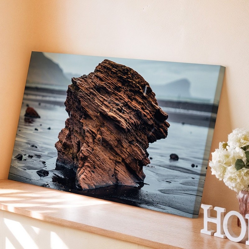 Large, Rugged Rock Formation Dominates The Center Of The Wall Art Canvas Print gallery