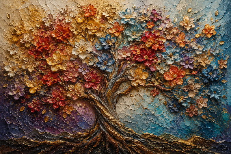Textured Tree of Life Canvas Art, 3D Relief Style Wall Decor, Hand Finished