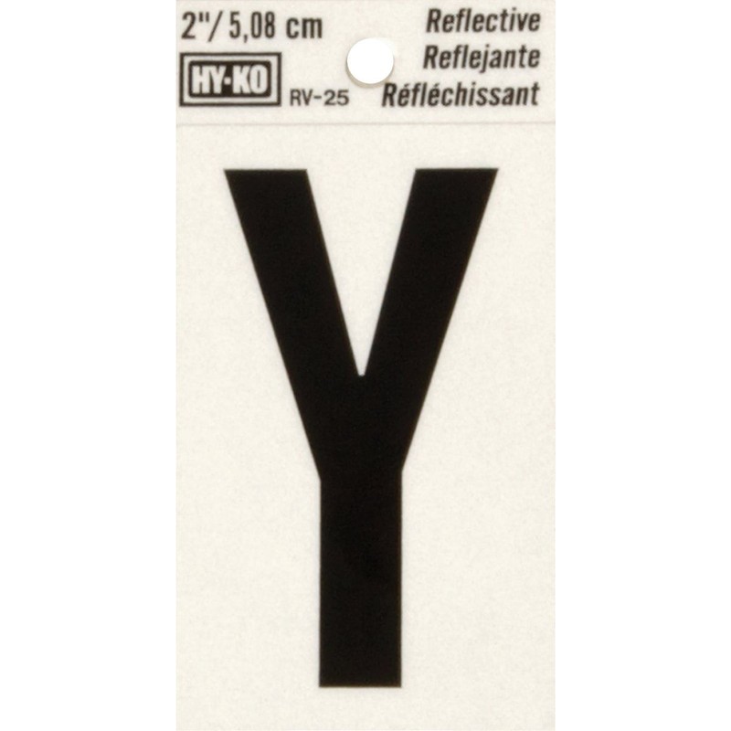 Hy-Ko Vinyl 2 In. Reflective Adhesive Letter, Y RV-25/Y Pack of 10 Hy-Ko RV-25/Y