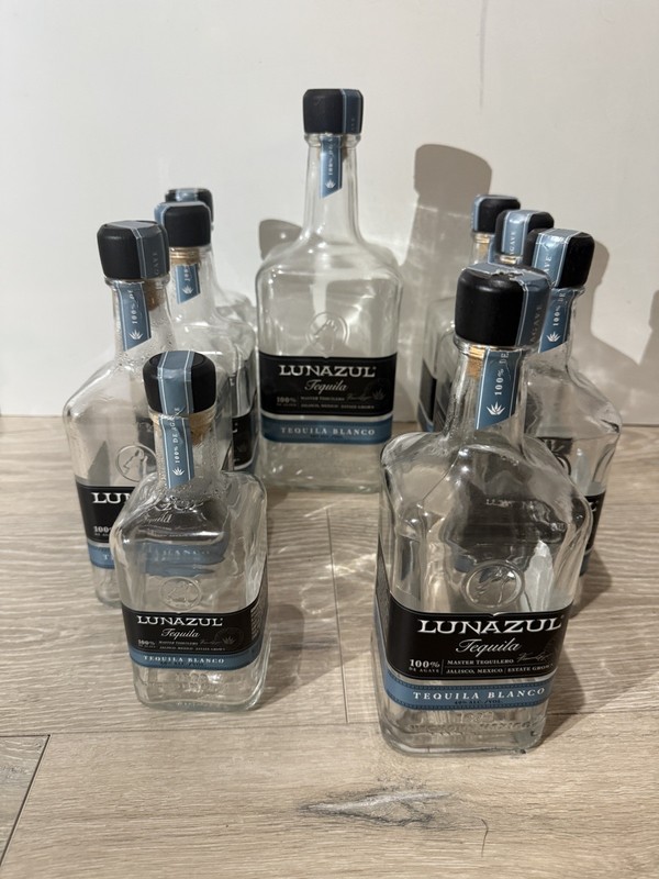 EMPTY lot of 9Lunazul Tequila Reposado 1.75L Glass Bottle With Stopper Bar Decor