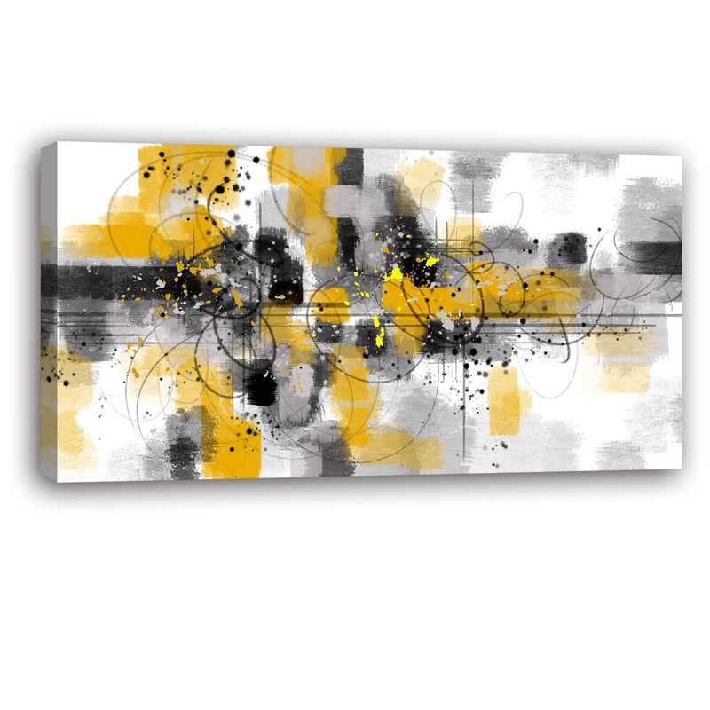 Bamdeya Yellow Gray Wall Art Abstract City Canvas Wall Art Fantasy Picture Pa…