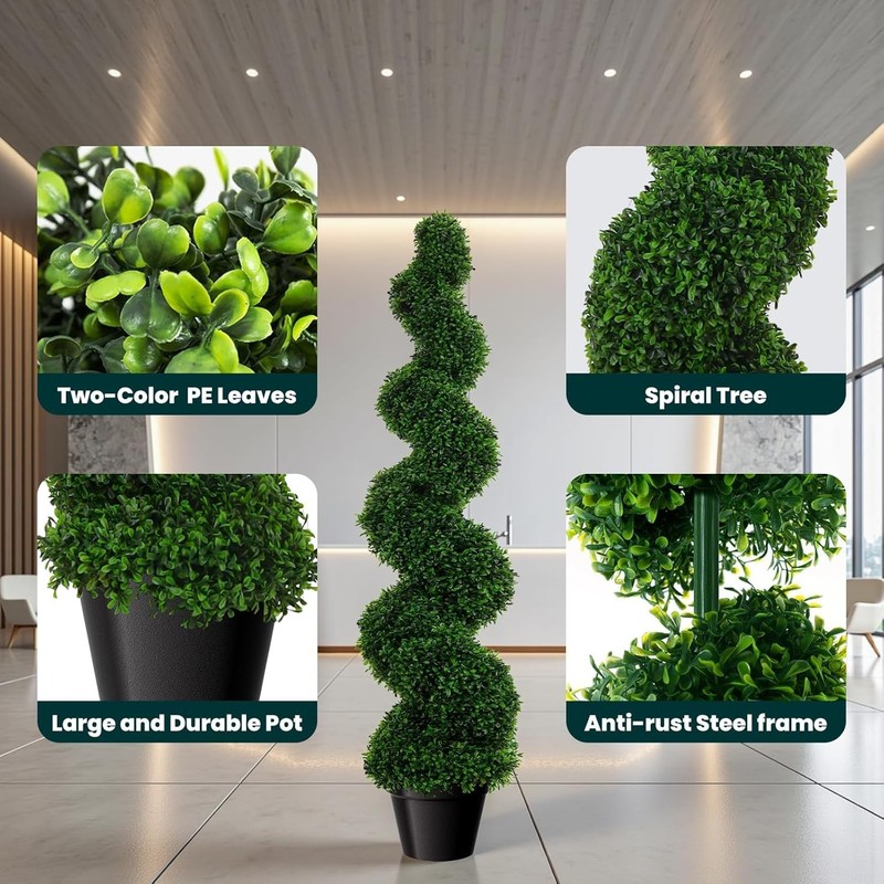 3'/3.5'/5' Topiary Boxwood Triple Spiral Artificial Tree UV Home Decor Set of 2 gallery