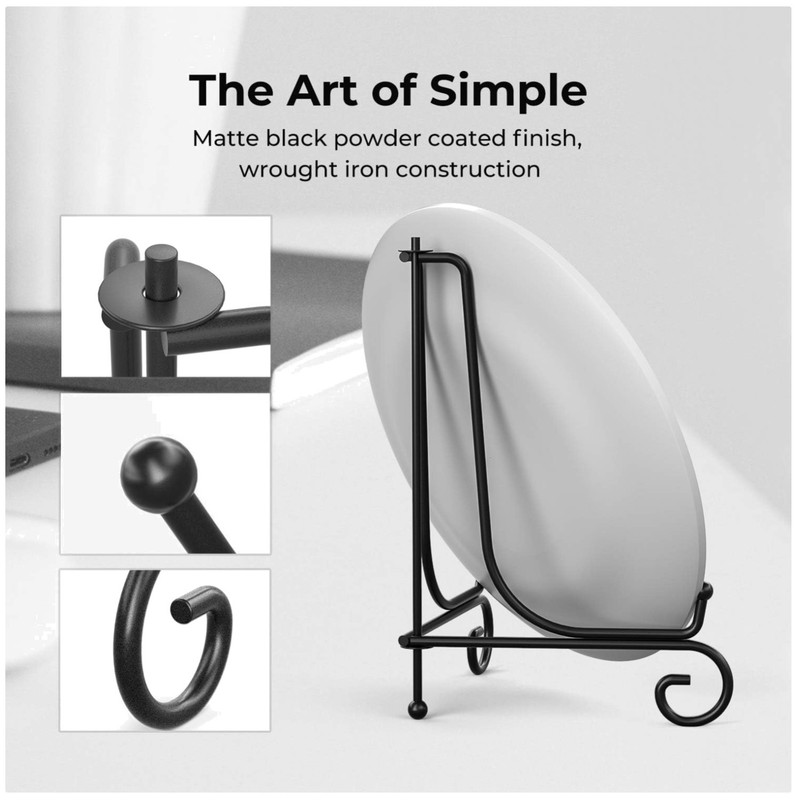 4 Pack Plate Holder Stand Set - Vintage Design, Matte Black
