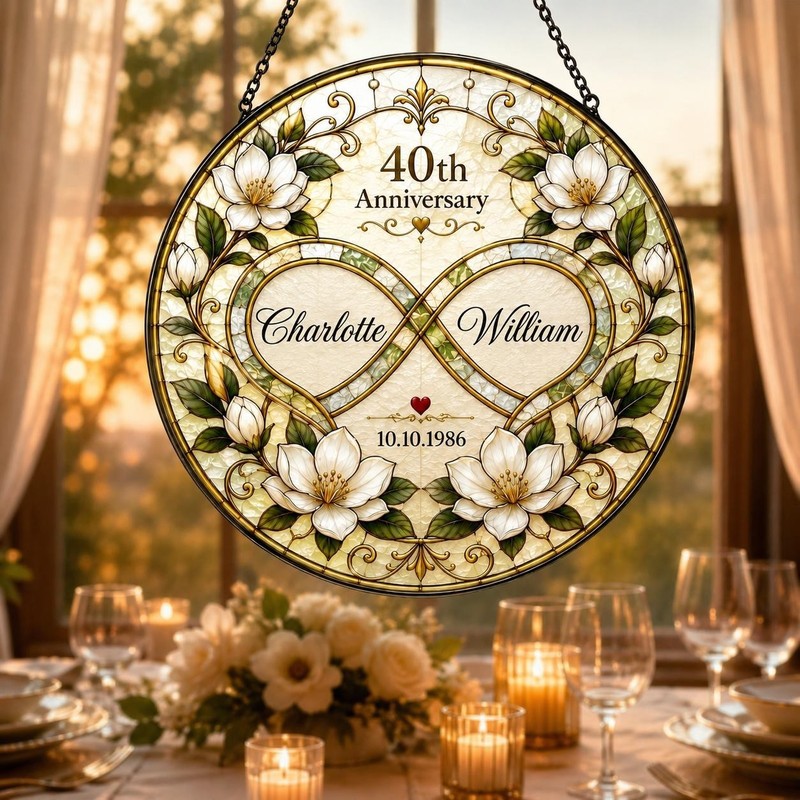 Personalized Anniversary Gift for Couple Glass Suncatcher, Wedding Anni Gift gallery