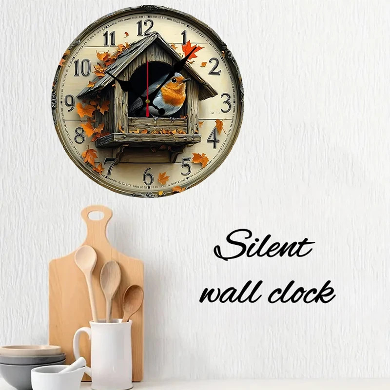 Modern Wall Clock 25cm - 2D Bird House Design gallery