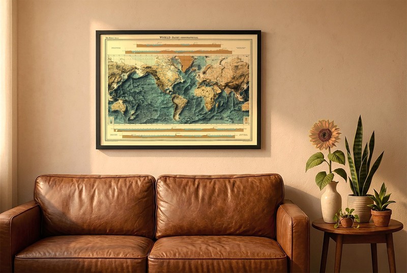 World Bathymetrical Map, World 2D Relief Map, World Vintage Map - 2D Flat gallery