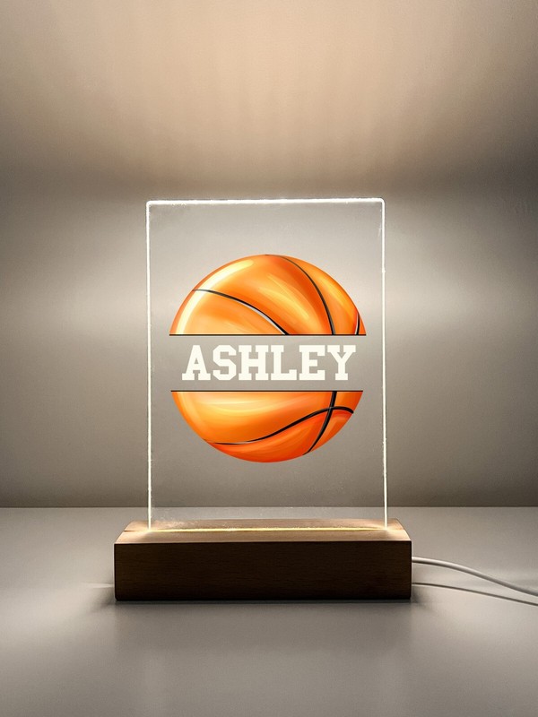 Personalized Name LED Light Up Wood Lamp Stand Sports Basketball Team Player Fan gallery