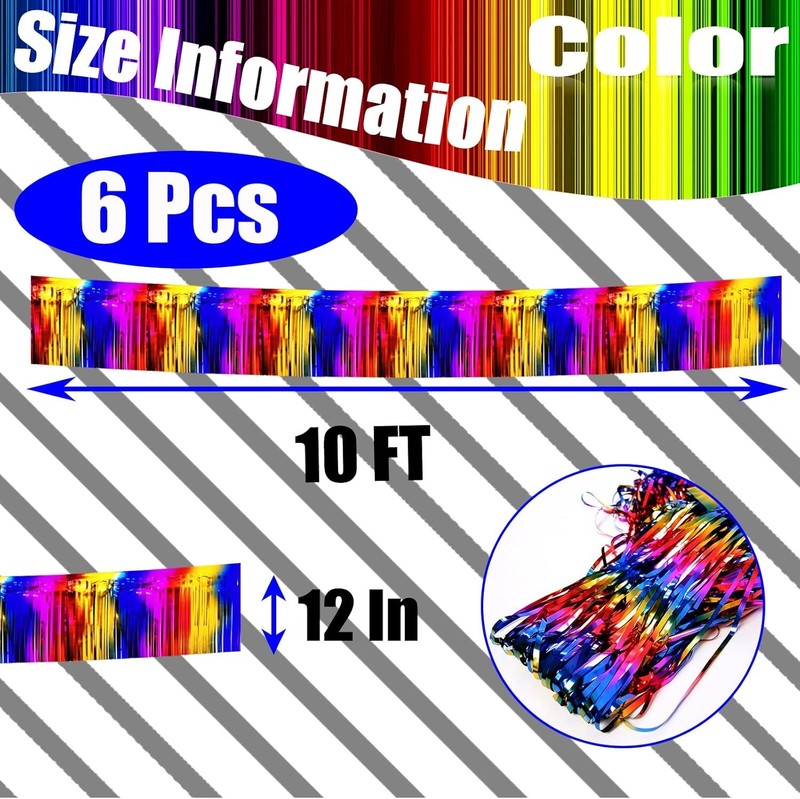 6 Pack 10 Feet Foil Fringe Garland Metallic Tinsel Streamers Banner Wall Hanging gallery