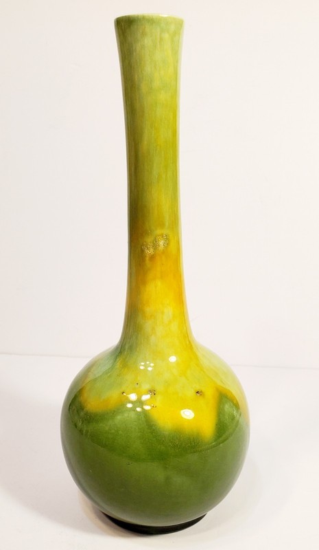Vintage Studio Pottery Vase Drip Glaze Green Yellow MCM Bottle Vase Palm Springs gallery