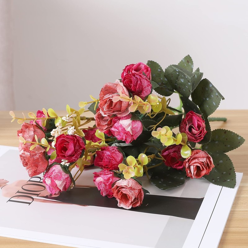 2 PCS Artificial Rose Red 21 Mini Heads Floral Bouquet Wedding Decor gallery