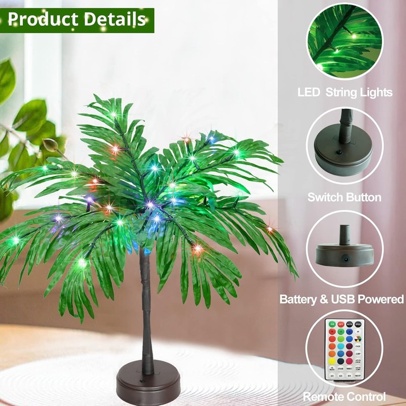 28 Color Changing Lighted Palm Tree Table Decor, 23 in Tropical Artificial Palm gallery